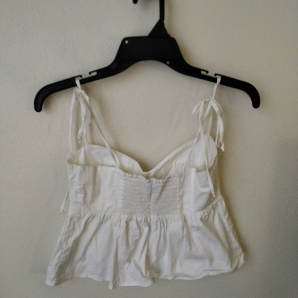 Reformation White Smocked Tie Strap Smocked Cropped Babydoll Marla Tank Top - Picture 3 of 6